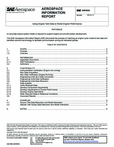 SAE AIR 5509-2012 (SAE AIR5509-2012) - Using Engine Test Data to Model ...
