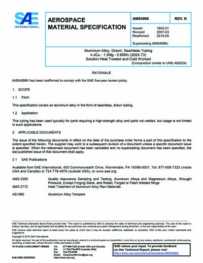 SAE AMS 4088K-2007 (SAE AMS4088K-2007) - Aluminum Alloy, Drawn ...