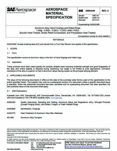 SAE AMS 4248C-2012 (SAE AMS4248C-2012) - Aluminum Alloy, Hand Forgings ...