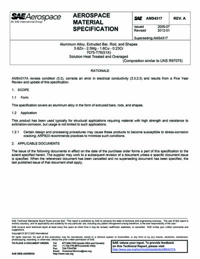 SAE AMS 4317A-2012 (SAE AMS4317A-2012) - Aluminum Alloy, Extruded Bar ...