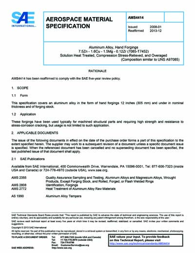 SAE AMS 4414-2008 (SAE AMS4414-2008) - Aluminum Alloy, Hand Forgings 7 ...