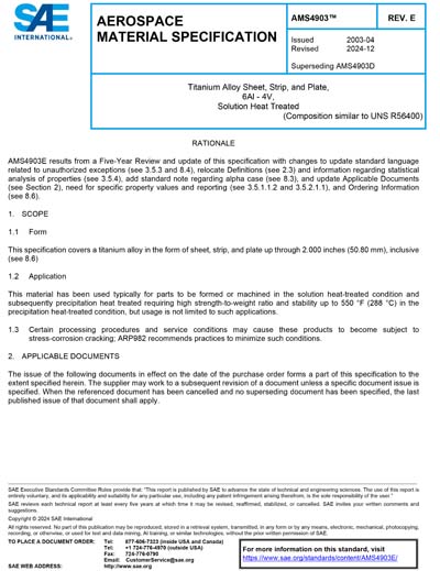 SAE AMS 4903E-2024 - Titanium Alloy Sheet, Strip, and Plate, 6Al - 4V ...