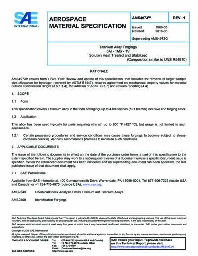 SAE AMS 4973H-2016 (SAE AMS4973H-2016) - Titanium Alloy Forgings 8Al ...