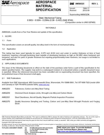SAE AMS 6323L-2012 (SAE AMS6323L-2012) - Steel, Mechanical Tubing 0 ...
