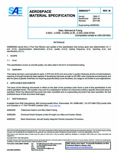 SAE AMS 6323M-2017 - Steel, Mechanical Tubing 0.50Cr - 0.55Ni - 0.25Mo ...