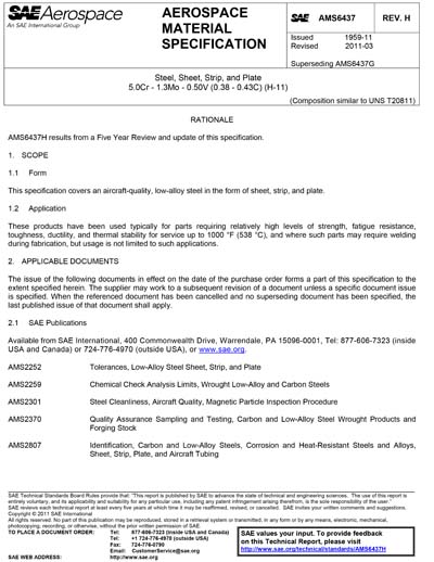 SAE AMS 6437H-2011 (SAE AMS6437H-2011) - Steel Sheet, Strip, and Plate ...