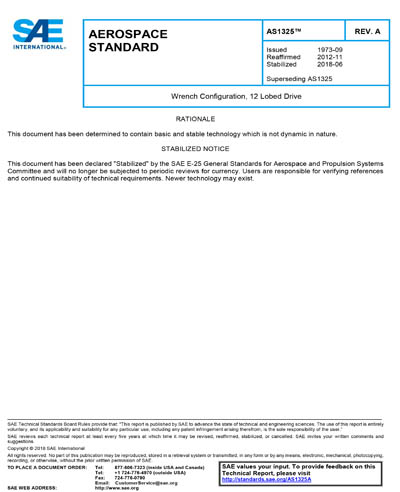 R1325e Form.pdf SAE AS 1325A-2018 - Wrench Configuration, 12 Lobed Drive