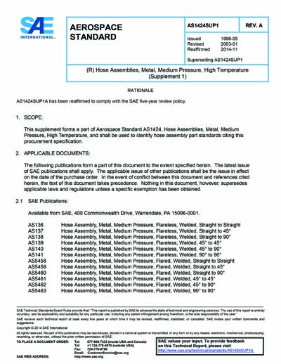 SAE AS 1424SUP1A-2003 (SAE AS1424SUP1A-2003) - Hose Assemblies, Metal ...