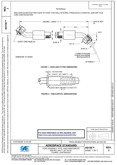 SAE AS 156J-2021 - HOSE ASSEMBLY, PTFE, CRES REINFORCED, 3000 PSI, 400 ...