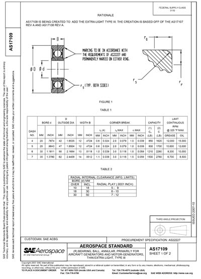 SAE AS 17109-2007 (SAE AS17109-2007) - Bearing, Ball, Annular ...