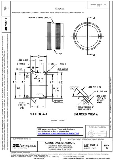 SAE AS 1718D-2006 (SAE AS1718D-2006) - Coupling Body, Flexible ...