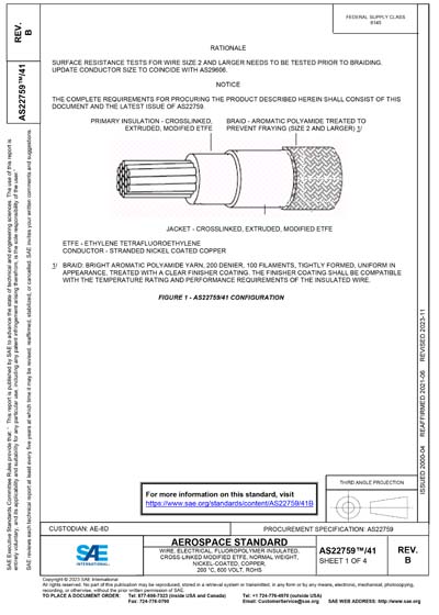 SAE AS 22759/41B-2023 - WIRE, ELECTRICAL, FLUOROPOLYMER-INSULATED ...