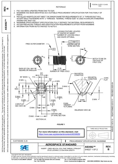 Cres Thread SAE AS 3082B-2025 - INSERT - CRES HELICAL COIL FINE THREAD, STRAIGHT ...