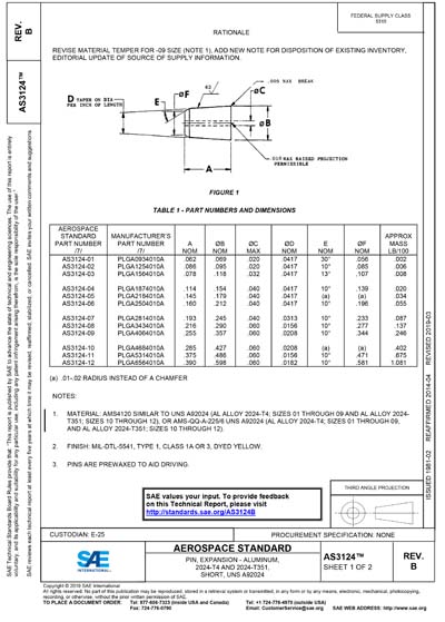 SAE AS 3124B-2019 - Pin, Expansion - Aluminum, 2024-T4 and 2024-T351 ...