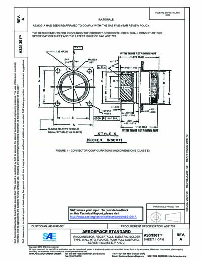 SAE AS 31301A-2011 (SAE AS31301A-2011) - Connector, Receptacle ...
