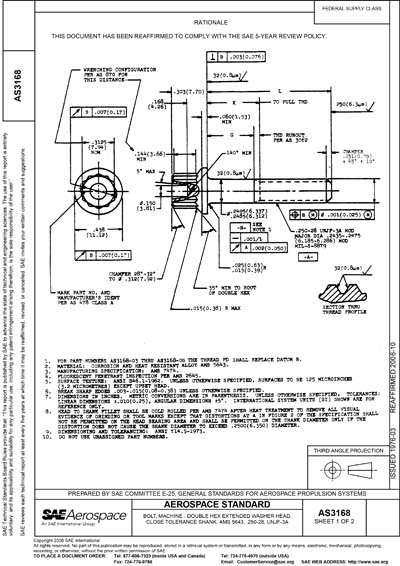 SAE AS 3168-1976 (SAE AS3168-1976) - Bolt, Machine - Double Hex
