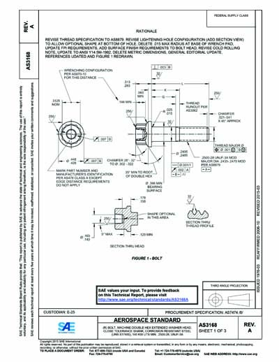 S3168 Pattern SAE AS 3168A-2015 (SAE AS3168A-2015) - BOLT, MACHINE-DOUBLE HEX ...