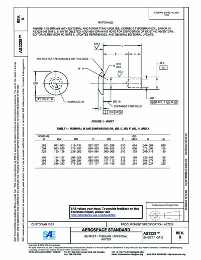 SAE AS 3229B-2018 - RIVET - TUBULAR, UNIVERSAL, AS7228