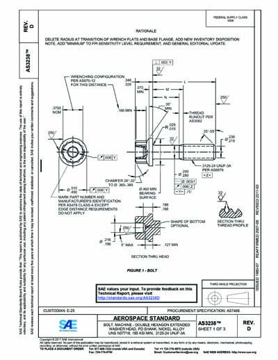 SAE AS 3238D-2017 - BOLT, MACHINE - DOUBLE HEXAGON EXTENDED WASHER HEAD ...