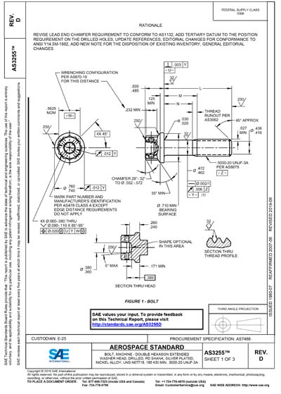 SAE AS 3255D-2019 - Bolt, Machine - Double Hexagon Extended Washer Head ...