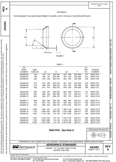 SAE AS 3293A-1998 (SAE AS3293A-1998) - Gasket - 37° Flared Tube Fitting ...
