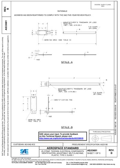 SAE AS 33681B-2008 (SAE AS33681B-2008) - Strap, Tiedown, Electrical ...