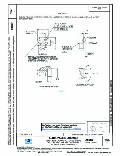 SAE AS 3482D-2014 (SAE AS3482D-2014) - NUT, SELF-LOCKING, PLATE, SIDE ...
