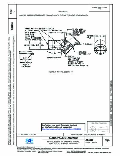 SAE AS 4230C-2007 (SAE AS4230C-2007) - Fitting, Elbow, 45\mD, External ...