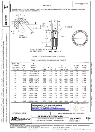 SAE AS 4300B-2009 (SAE AS4300B-2009) - Fitting Assembly, Cap, Flareless ...