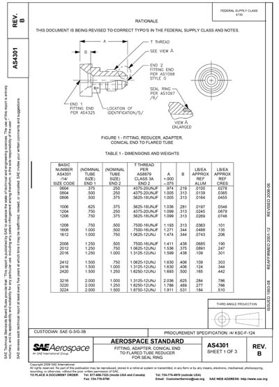 SAE AS 4301B-2006 (SAE AS4301B-2006) - Fitting, Adapter, Conical End to ...