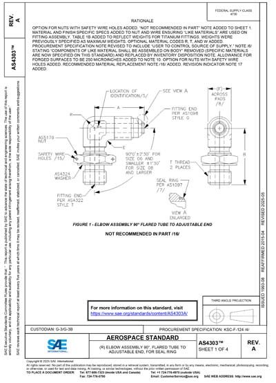 SAE AS 4303A-2025 - ELBOW ASSEMBLY 90°, FLARED TUBE TO ADJUSTABLE END ...
