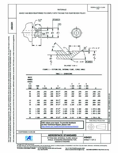 As4841 SAE AS 4321-1993 (SAE AS4321-1993) - Fitting End, Internal Flare ...