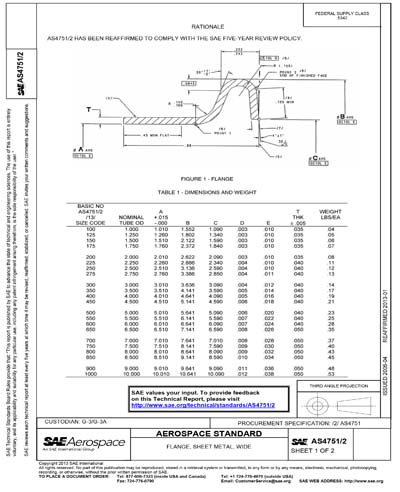 SAE AS 4751/2-2005 (SAE AS4751/2-2005) - Flange, Sheet Metal, Wide