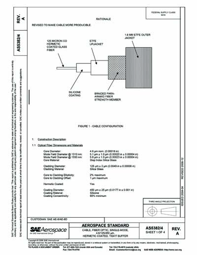SAE AS 5382/4A-2006 (SAE AS5382/4A-2006) - Cable, Fiber Optic, Single ...
