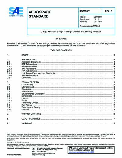 SAE AS 5385D-2017 - Cargo Restraint Straps - Design Criteria and ...