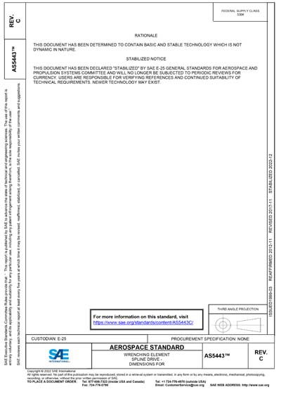 SAE AS 5443C-2022 - WRENCHING ELEMENT SPLINE DRIVE - DIMENSIONS FOR