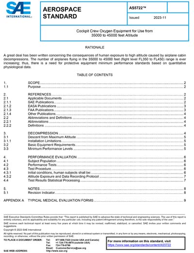 SAE AS 5722-2023 - Cockpit Crew Oxygen Equipment for Use from 35000 to ...