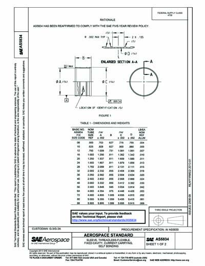 SAE AS 5834-2006 (SAE AS5834-2006) - Sleeve, Threadless-Flexible, Fixed ...