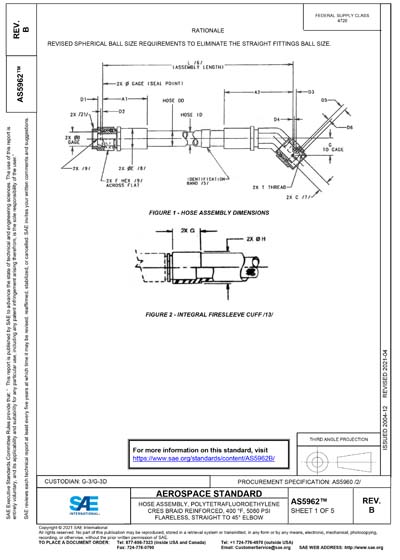 SAE AS 5962B-2021 - HOSE ASSEMBLY, POLYTETRAFLUOROETHYLENE CRES BRAID ...