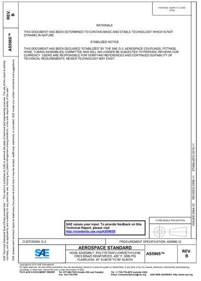 SAE AS 5965B-2019 - Hose Assembly, Polytetrafluoroethylene CRES Braid ...