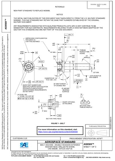 SAE AS 9569-2022 - BOLT, MACHINE - DOUBLE HEXAGON EXTENDED WASHER HEAD ...
