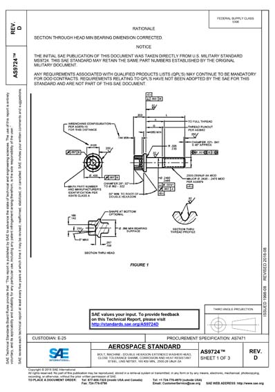 SAE AS 9724D-2018 - Bolt, Machine - Double Hexagon Extended Washer Head ...