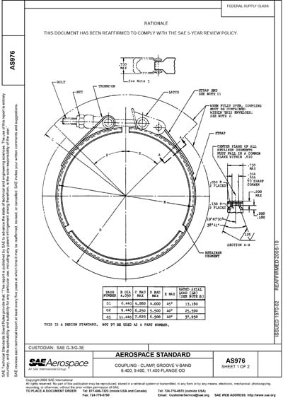 SAE AS 976-1970 (SAE AS976-1970) - Coupling - Clamp, Groove V-Band, 6. ...