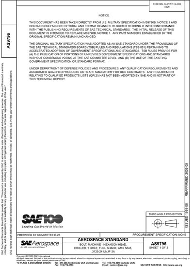 SAE AS 9796-1998 (SAE AS9796-1998) - Bolt, Machine - Hexagon Head ...