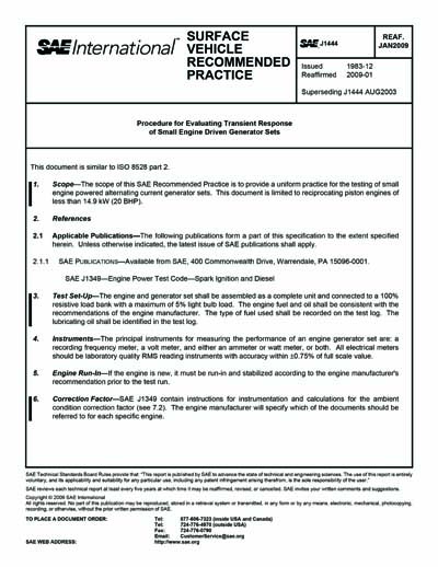 SAE J 1444-2009 (SAE J1444-2009) - Procedure for Evaluating