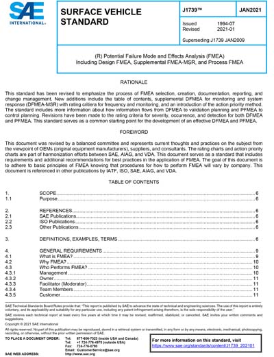 Sae J 1739 21 Potential Failure Mode And Effects Analysis Fmea Including Design Fmea Supplemental Fmea Msr And Process Fmea