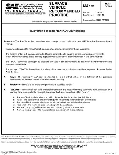 J1885 Example SAE J 1883-1994 (SAE J1883-1994) - Elastomeric Bushing 'TRAC ...