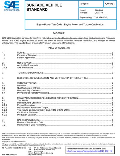 SAE J 2723-2021 - Engine Power Test Code - Engine Power and Torque