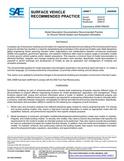 SAE J 2998-2026 - Model Description Documentation Recommended Practice ...