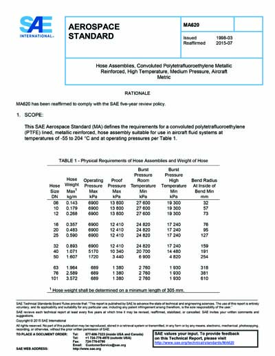 SAE MA 620-1998 (SAE MA620-1998) - Hose Assemblies, Convoluted ...
